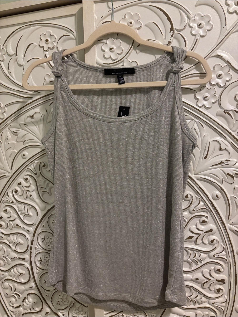 White House Black Market Silver Knot-Shoulder Tank